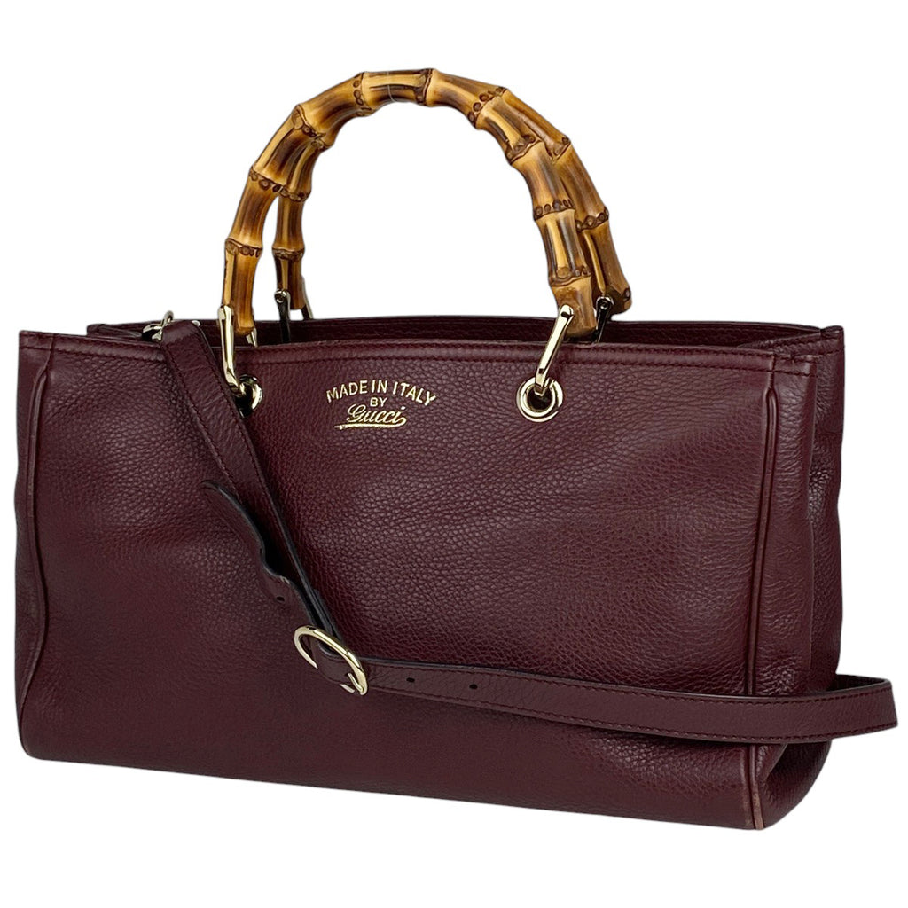 グッチ バンブー ショッパー ミディアム ハンドバッグ 2WAY ショルダーバッグ ハンドバッグ レザー ボルドー 323660 レディース 【中古】brbag