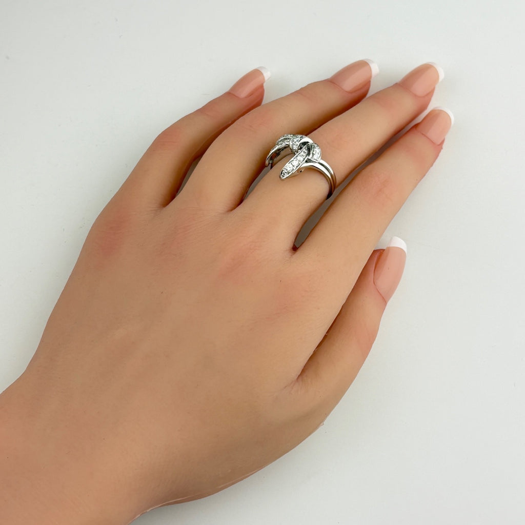 リボンモチーフ デザインリング プラチナ 指輪 メレダイヤ リング 12号 Pt900 ダイヤモンド レディース 【中古】nbjwl