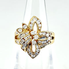 メレダイヤ デザインリング YG イエローゴールド 指輪 リング 11号 K18 ダイヤモンド レディース ノンブランドジュエリー 【中古】nbjwl