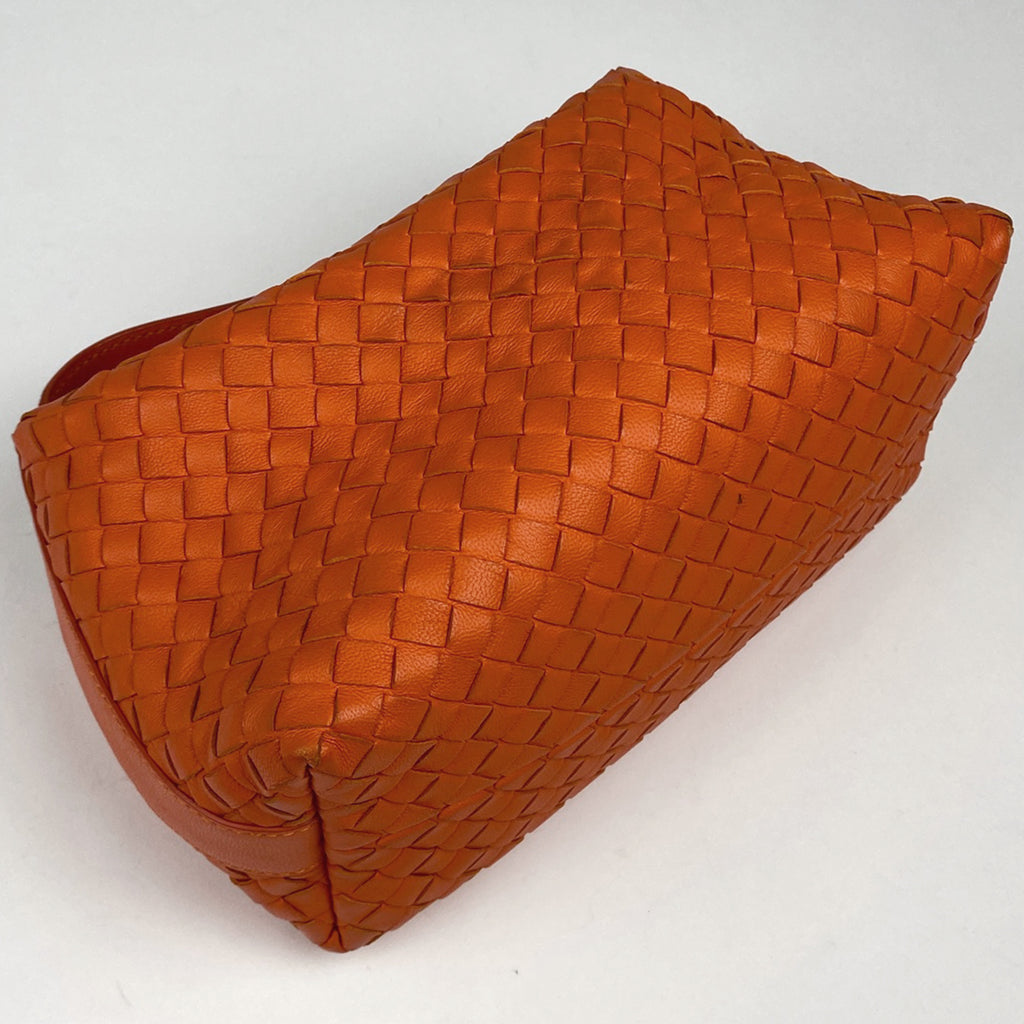 ボッテガヴェネタ イントレチャート ハンドバッグ ミニ 手提げ 編み込み メッシュ ナッパ ハンドバッグ レザー オレンジ レディース 【中古】brbag