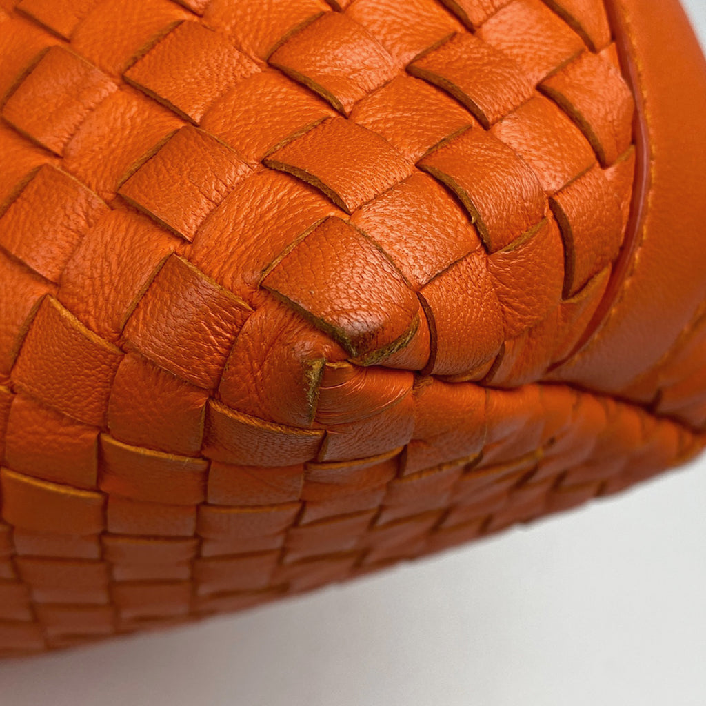 ボッテガヴェネタ イントレチャート ハンドバッグ ミニ 手提げ 編み込み メッシュ ナッパ ハンドバッグ レザー オレンジ レディース 【中古】brbag