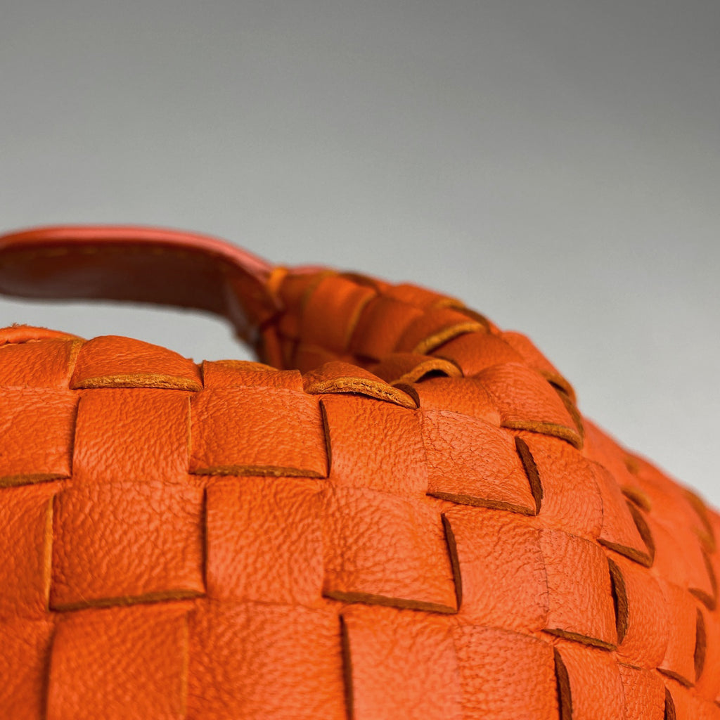 ボッテガヴェネタ イントレチャート ハンドバッグ ミニ 手提げ 編み込み メッシュ ナッパ ハンドバッグ レザー オレンジ レディース 【中古】brbag