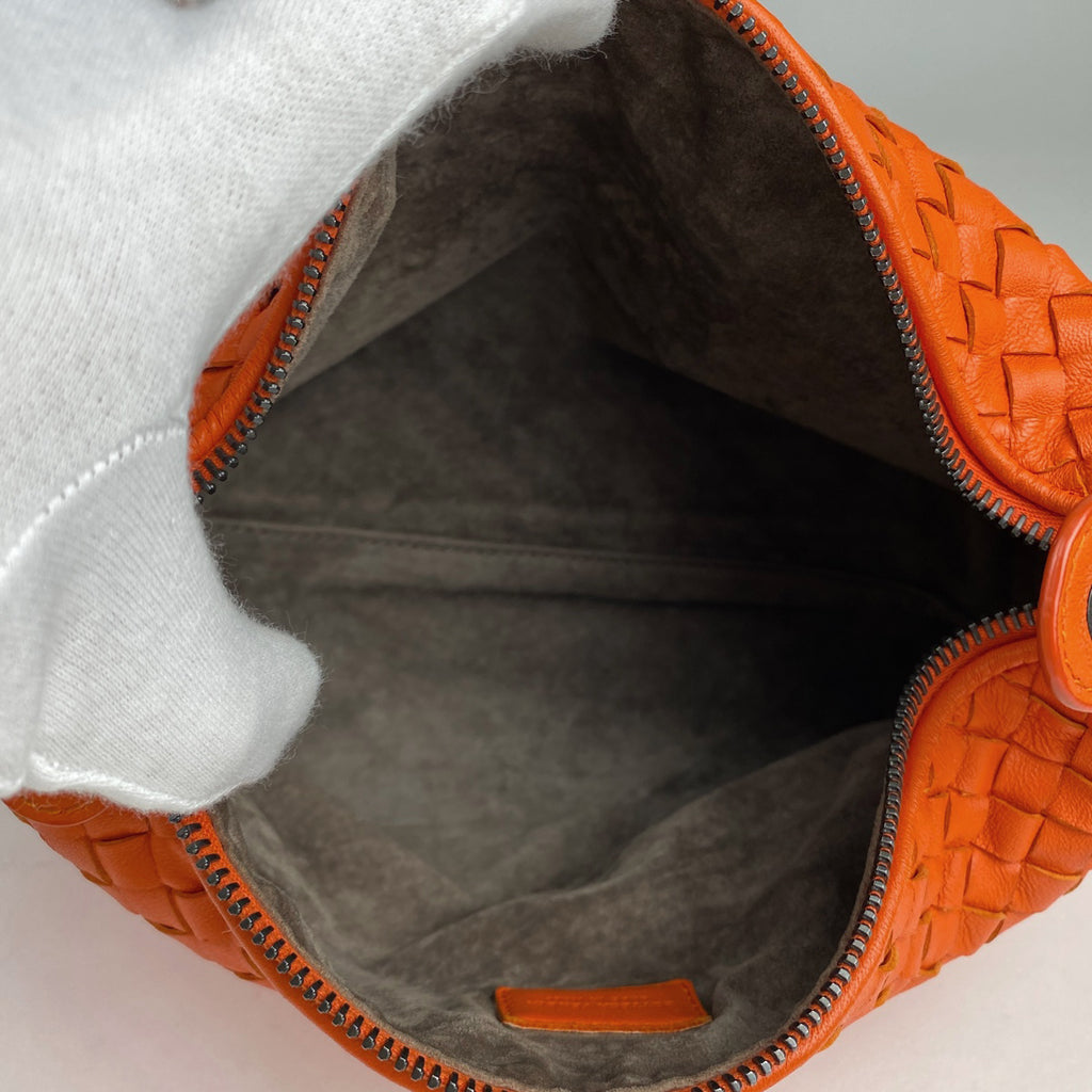 ボッテガヴェネタ イントレチャート ハンドバッグ ミニ 手提げ 編み込み メッシュ ナッパ ハンドバッグ レザー オレンジ レディース 【中古】brbag