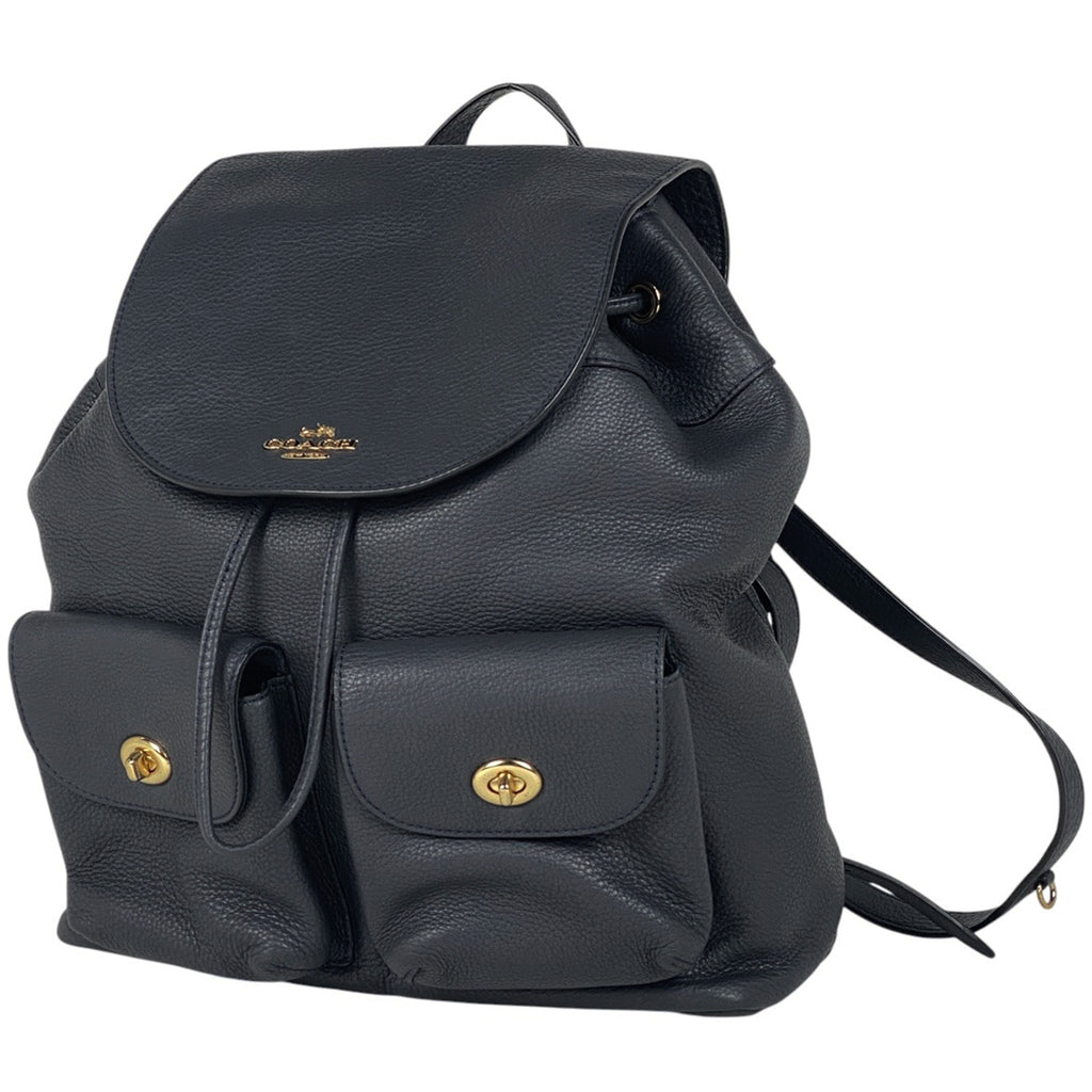 コーチ ロゴ リュックサック バックパック デイパック リュック レザー ネイビー F37410 レディース 【中古】brbag