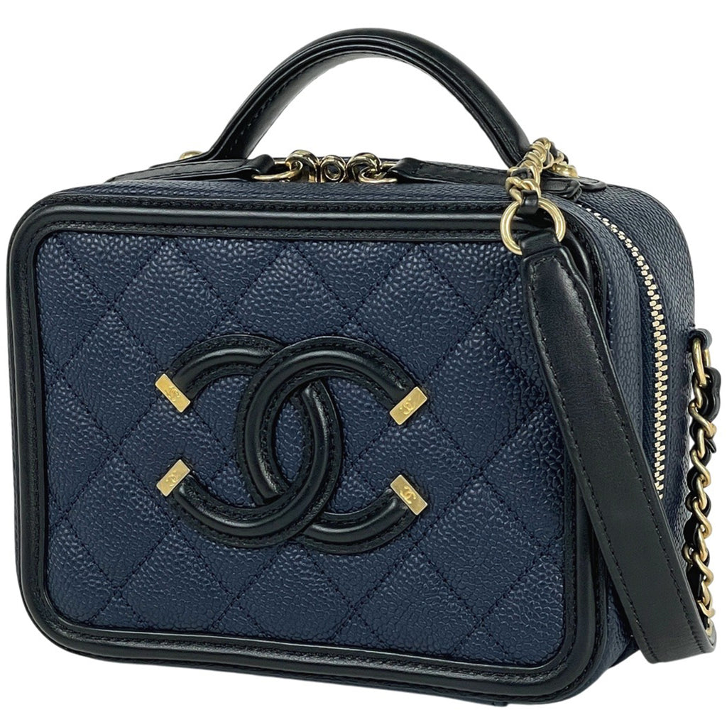 シャネル ココマーク チェーンショルダーバッグ CCフィリグリー 2WAY バニティバッグ ショルダーバッグ キャビアスキン ネイビー レディース 【中古】brbag