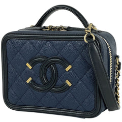 シャネル ココマーク チェーンショルダーバッグ CCフィリグリー 2WAY バニティバッグ ショルダーバッグ キャビアスキン ネイビー レディース 【中古】brbag