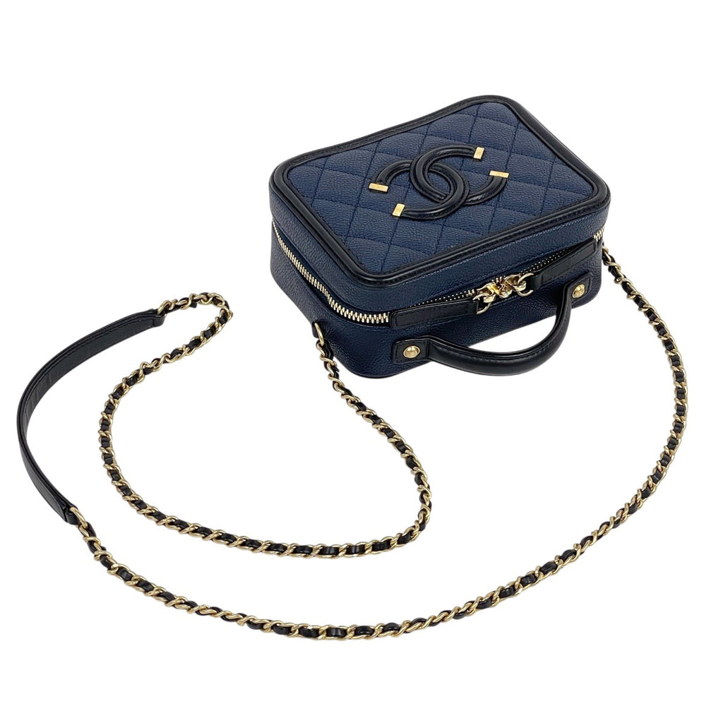 シャネル ココマーク チェーンショルダーバッグ CCフィリグリー 2WAY バニティバッグ ショルダーバッグ キャビアスキン ネイビー レディース 【中古】brbag