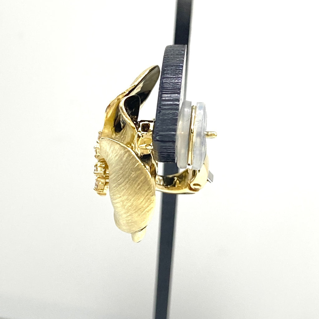 タサキ フラワーモチーフ デザインイヤリング YG イエローゴールド ピアス スイング 花 イヤリング K18 ダイヤモンド レディース 【中古】brjwl