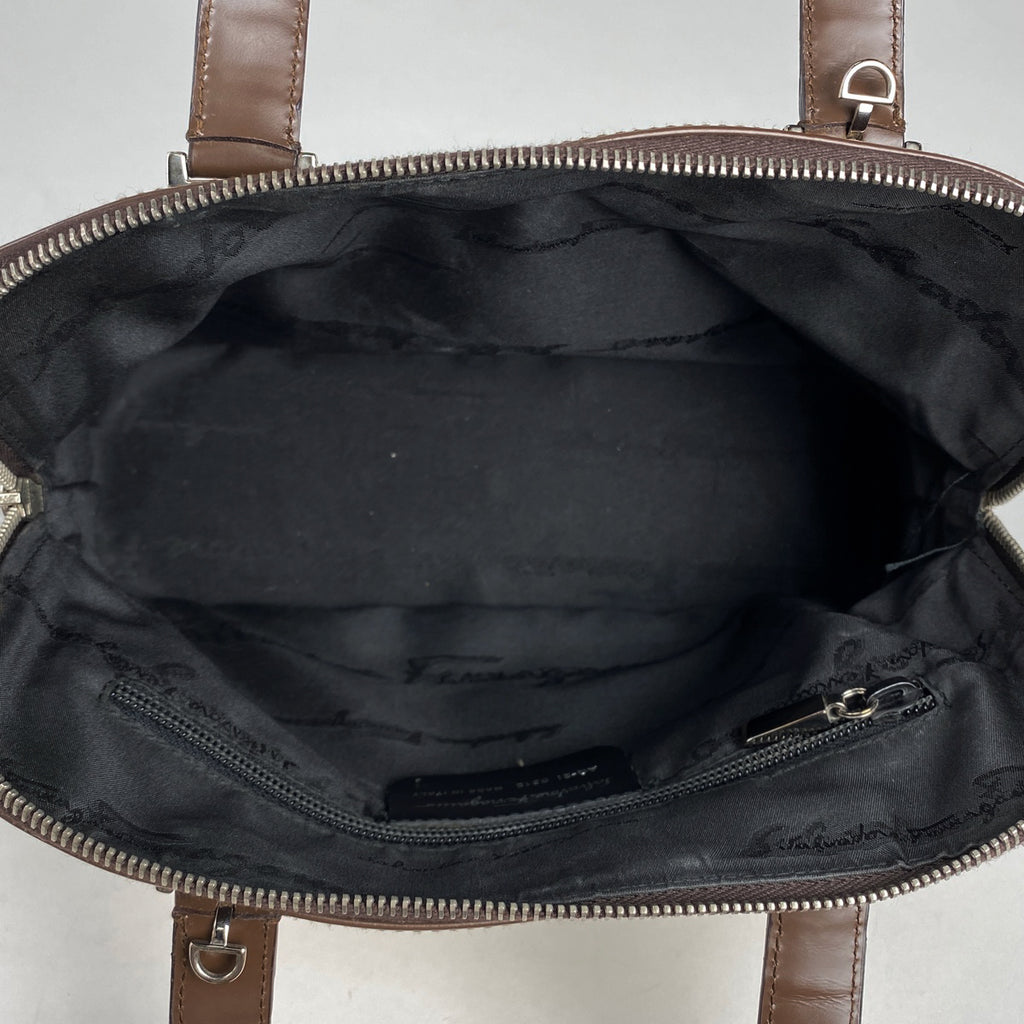 サルヴァトーレフェラガモ ロゴ ハンドバッグ 2WAY ショルダーバッグ ハンドバッグ キャンバス ベージュ レディース 【中古】brbag