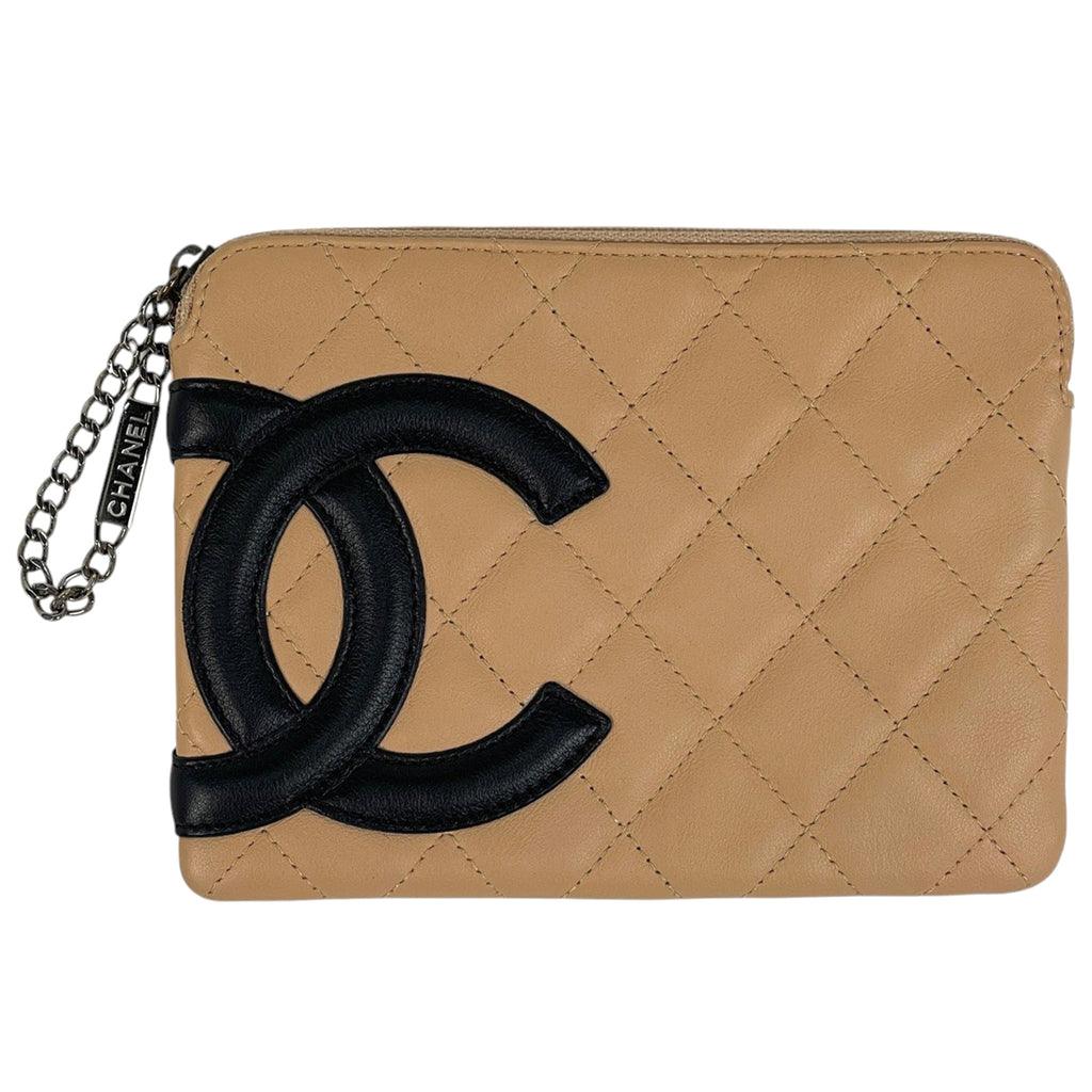 シャネル ココマーク ポーチ カンボンライン フラット 小物入れ 化粧ポーチ レザー ベージュ レディース 【中古】brbag