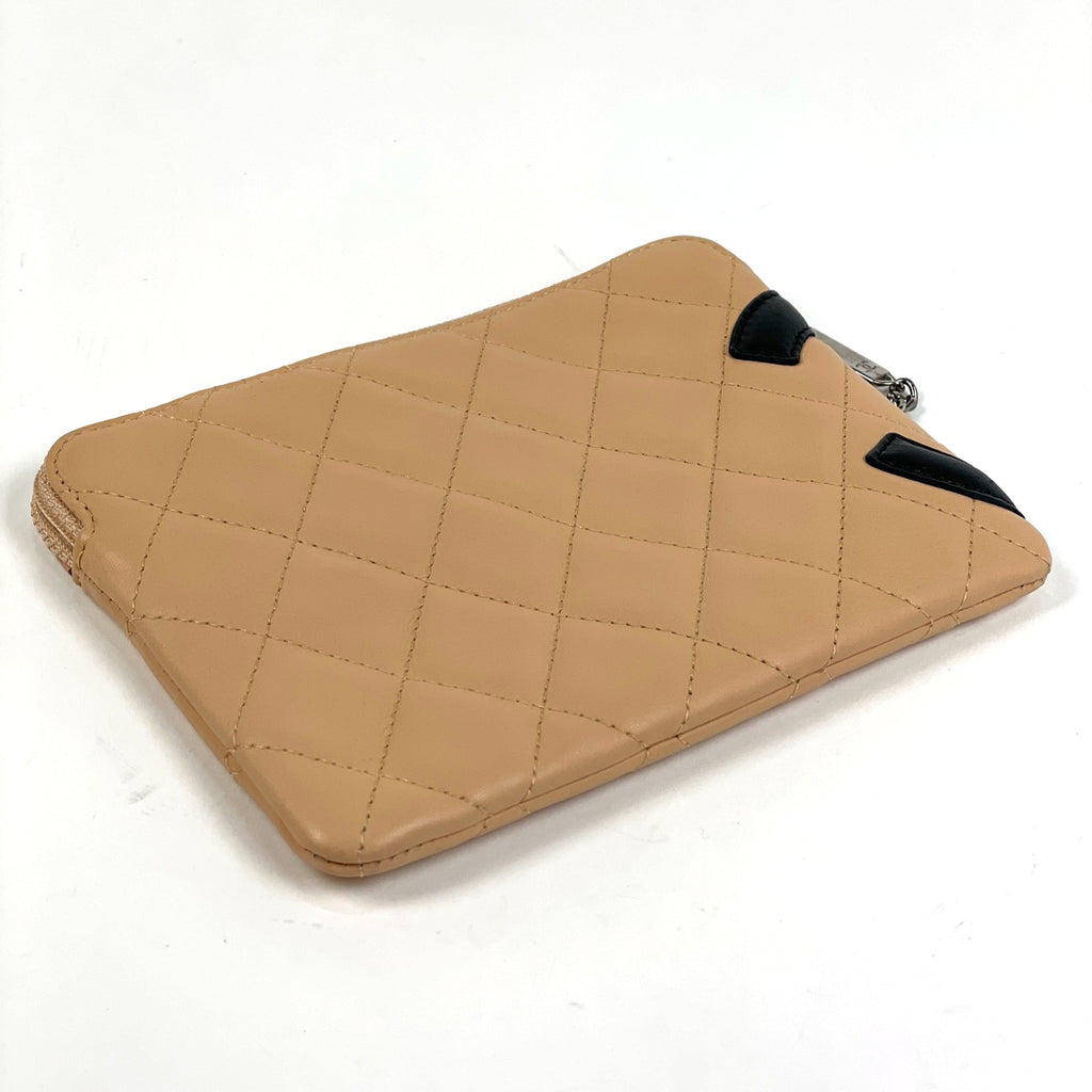 シャネル ココマーク ポーチ カンボンライン フラット 小物入れ 化粧ポーチ レザー ベージュ レディース 【中古】brbag