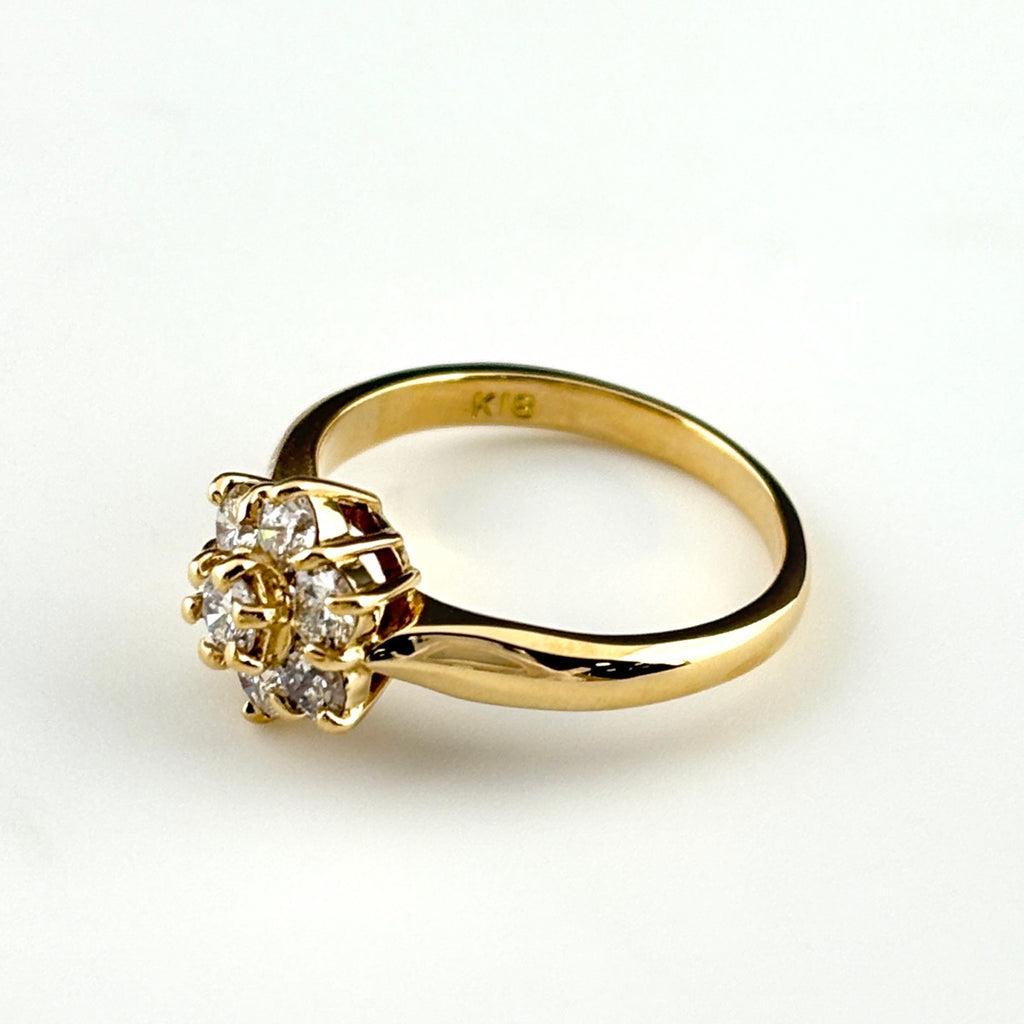 フラワーモチーフ デザインリング YG イエローゴールド 指輪 メレダイヤ リング 7号 K18 ダイヤモンド レディース ノンブランドジュエリー 【中古】nbjwl