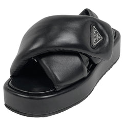 プラダ トライアングルロゴ サンダル ロゴプレート 厚底 靴 サンダル レザー ブラック レディース 【中古】brapp