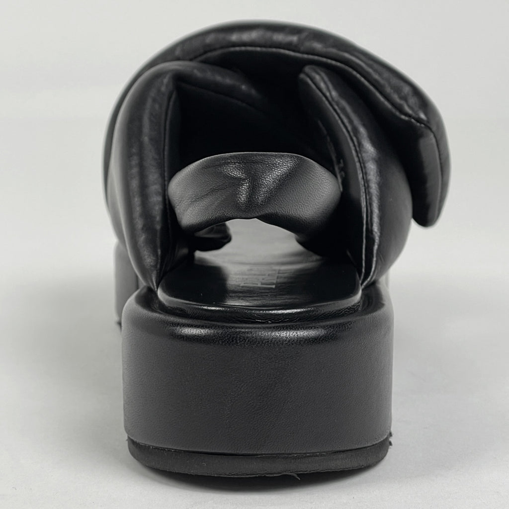 プラダ トライアングルロゴ サンダル ロゴプレート 厚底 靴 サンダル レザー ブラック レディース 【中古】brapp