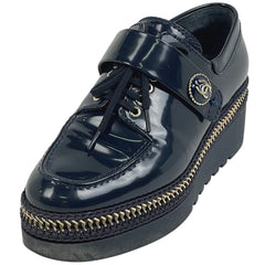 シャネル ココマーク ローファー レースアップ 厚底 靴 ローファー レザー ネイビー レディース 【中古】brapp