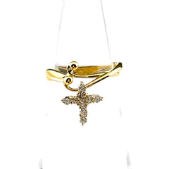 クロスモチーフ デザインリング YG イエローゴールド 指輪 リング 5号 K18 ダイヤモンド レディース ノンブランドジュエリー 【中古】nbjwl