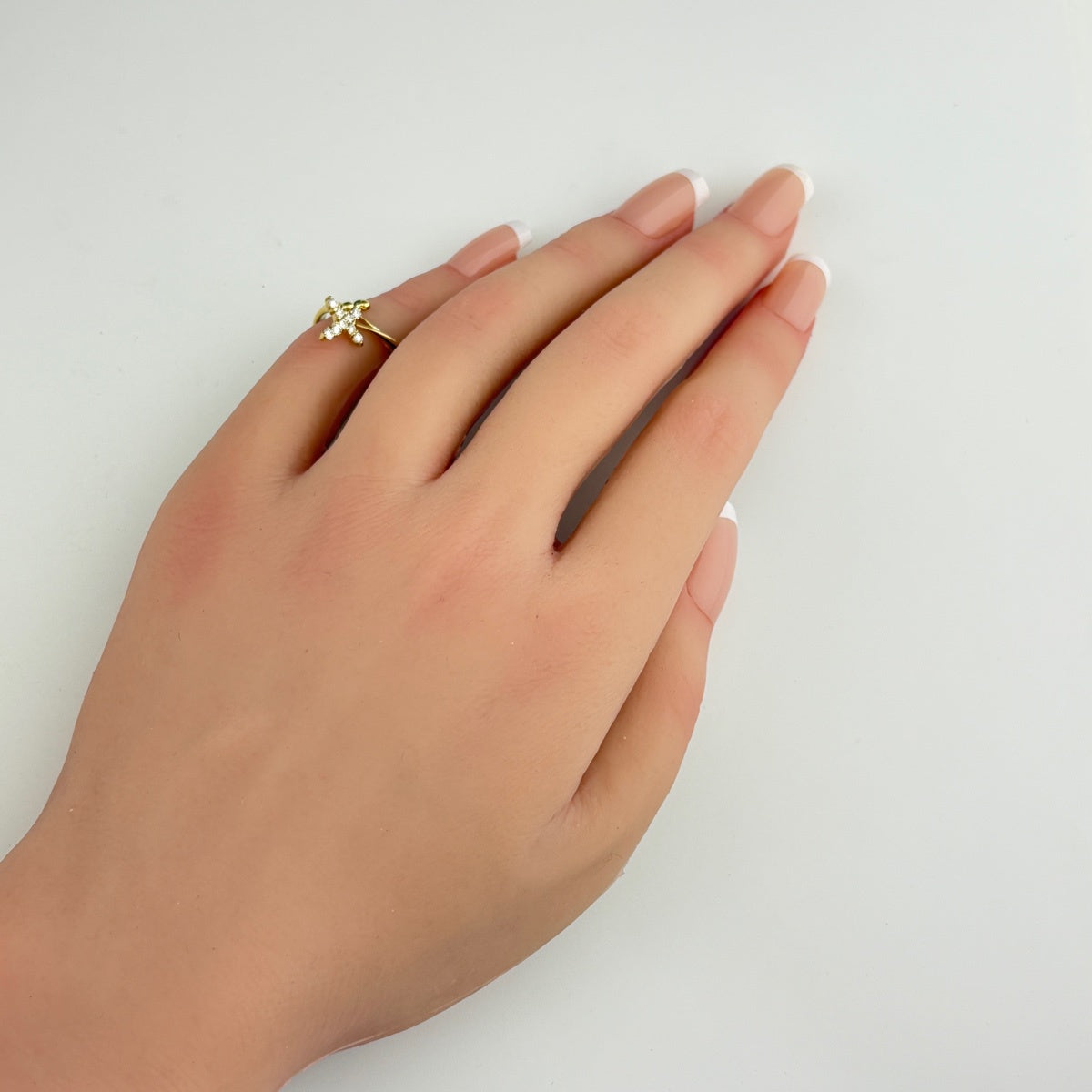 クロスモチーフ デザインリング YG イエローゴールド 指輪 リング 5号