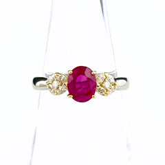 ルビー デザインリング プラチナ YG イエローゴールド 指輪 メレダイヤ ダイヤモンド リング 13号 Pt900 K18 ルビー レディース ノンブランドジュエリー 【中古】nbjwl