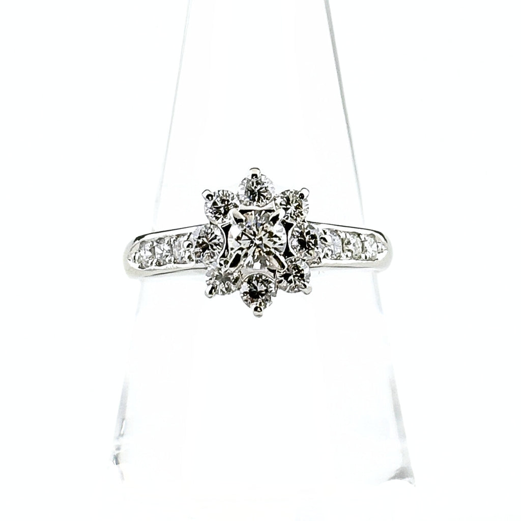 フラワーモチーフ デザインリング プラチナ 指輪 メレダイヤ 花 リング 15.5号 Pt900 ダイヤモンド レディース 【中古】nbjwl