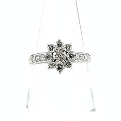 フラワーモチーフ デザインリング プラチナ 指輪 メレダイヤ 花 リング 15.5号 Pt900 ダイヤモンド レディース 【中古】nbjwl