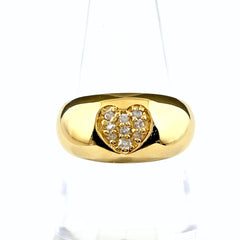 ハートモチーフ デザインリング YG イエローゴールド 指輪 メレダイヤ リング 16号 K18 ダイヤモンド レディース ノンブランドジュエリー 【中古】nbjwl