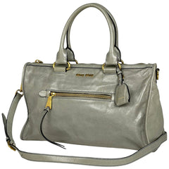 ミュウ ミュウ ロゴ ハンドバッグ 2WAY ショルダーバッグ ハンドバッグ レザー グレー レディース 【中古】brbag