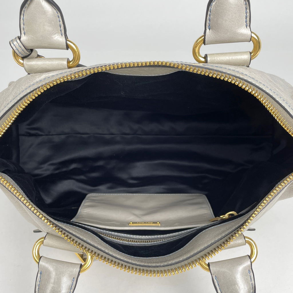 ミュウ ミュウ ロゴ ハンドバッグ 2WAY ショルダーバッグ ハンドバッグ レザー グレー レディース 【中古】brbag