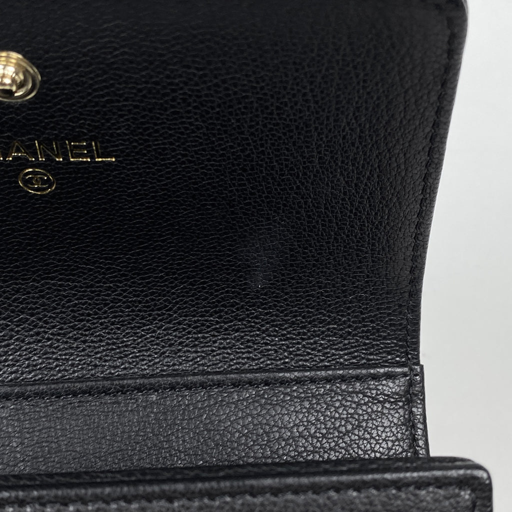 シャネル ココマーク 三つ折り 財布 CC 三つ折り財布 レザー ブラック レディース 【中古】brbag