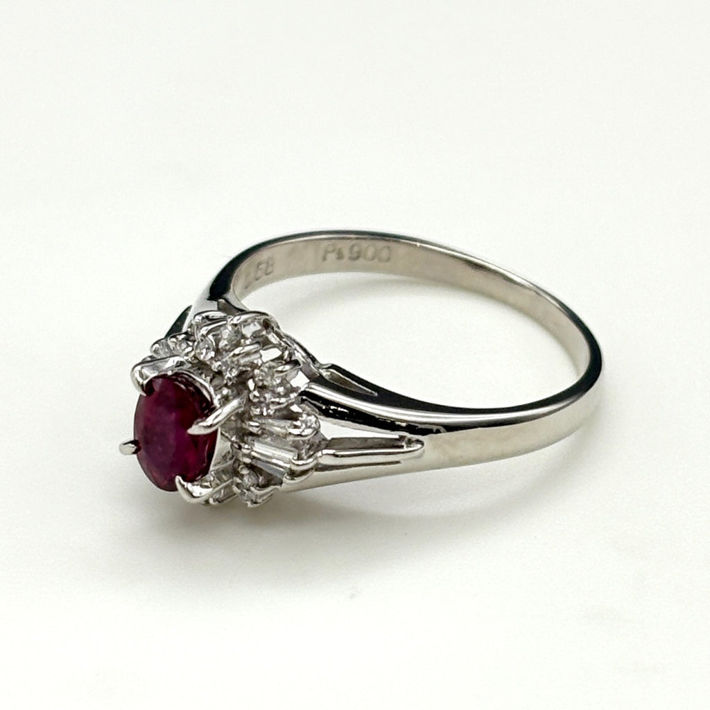 ルビー デザインリング プラチナ 指輪 メレダイヤ リング 12.5号 Pt900 ルビー ダイヤモンド レディース ノンブランドジュエリー 【中古】nbjwl