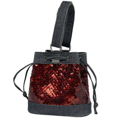 シャネル ロゴ ハンドバッグ 巾着型 ハンドバッグ デニム ブルー レッド レディース 【中古】brbag