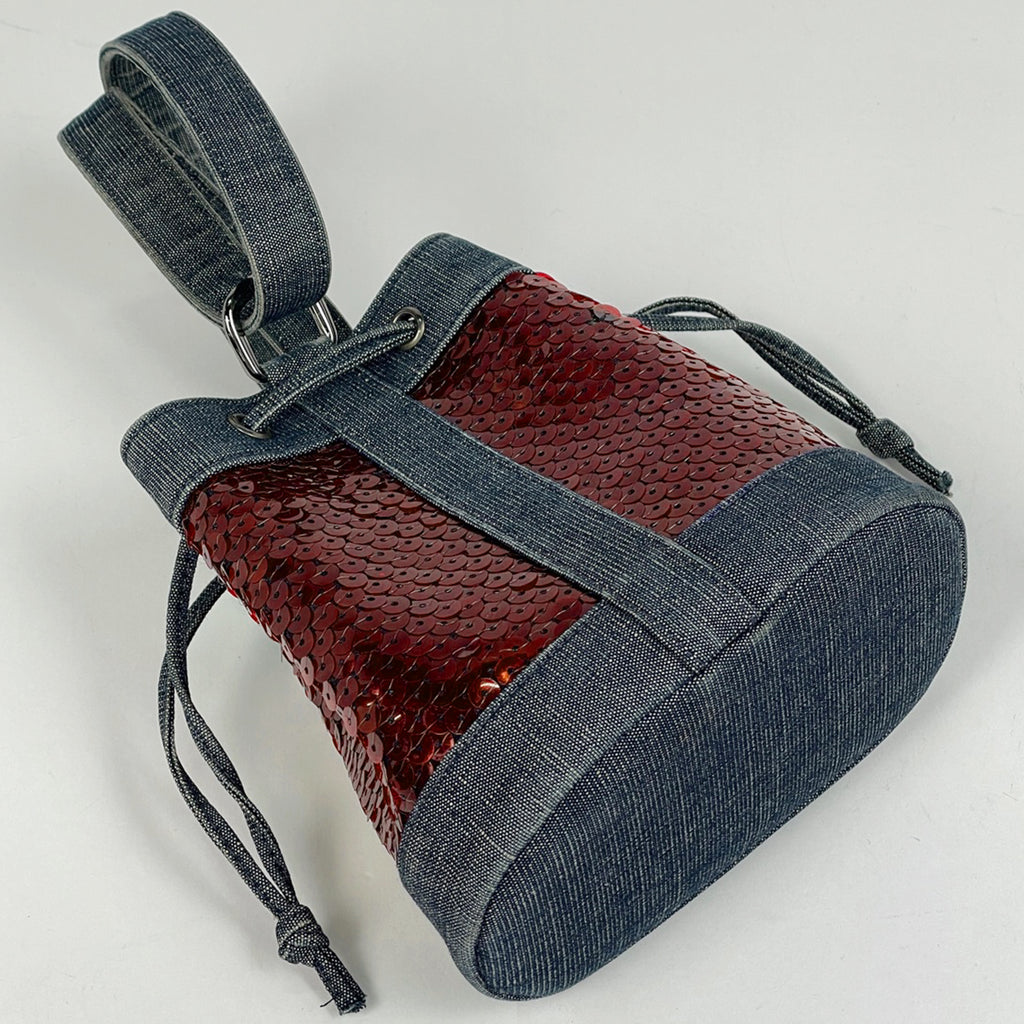 シャネル ロゴ ハンドバッグ 巾着型 ハンドバッグ デニム ブルー レッド レディース 【中古】brbag