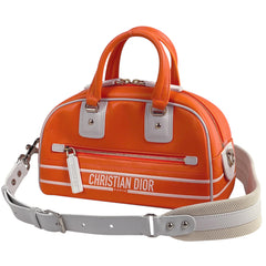 クリスチャンディオール ロゴ ハンドバッグ ヴァイブ ボウリングバッグ 2WAY ショルダーバッグ ハンドバッグ レザー オレンジ レディース 【中古】brbag