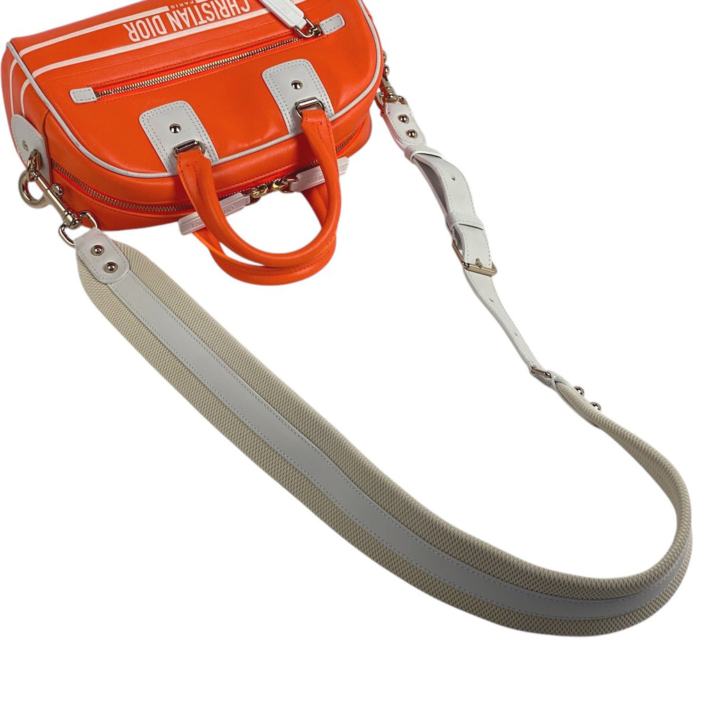 クリスチャンディオール ロゴ ハンドバッグ ヴァイブ ボウリングバッグ 2WAY ショルダーバッグ ハンドバッグ レザー オレンジ レディース 【中古】brbag