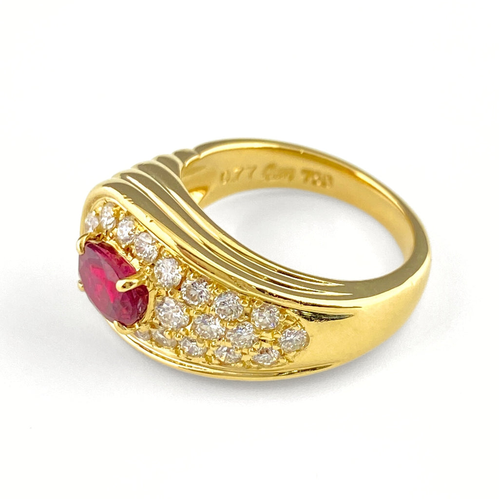 クイーン ルビー デザインリング YG イエローゴールド 指輪 メレダイヤ リング 5.5号 750 ルビー ダイヤモンド レディース 【中古】brjwl