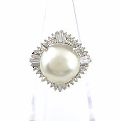 パール デザインリング プラチナ 指輪 メレダイヤ 真珠 リング 9号 Pt900 パール ダイヤモンド レディース 【中古】nbjwl
