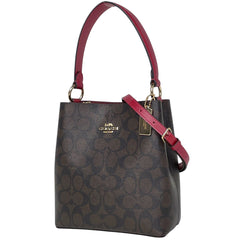 コーチ シグネチャー ハンドバッグ スモール タウン バケット 2WAY ショルダーバッグ ハンドバッグ コーティングキャンバス ブラウン レッド 2312 レディース 【中古】brbag