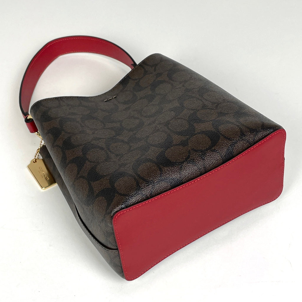 コーチ シグネチャー ハンドバッグ スモール タウン バケット 2WAY ショルダーバッグ ハンドバッグ コーティングキャンバス ブラウン レッド 2312 レディース 【中古】brbag