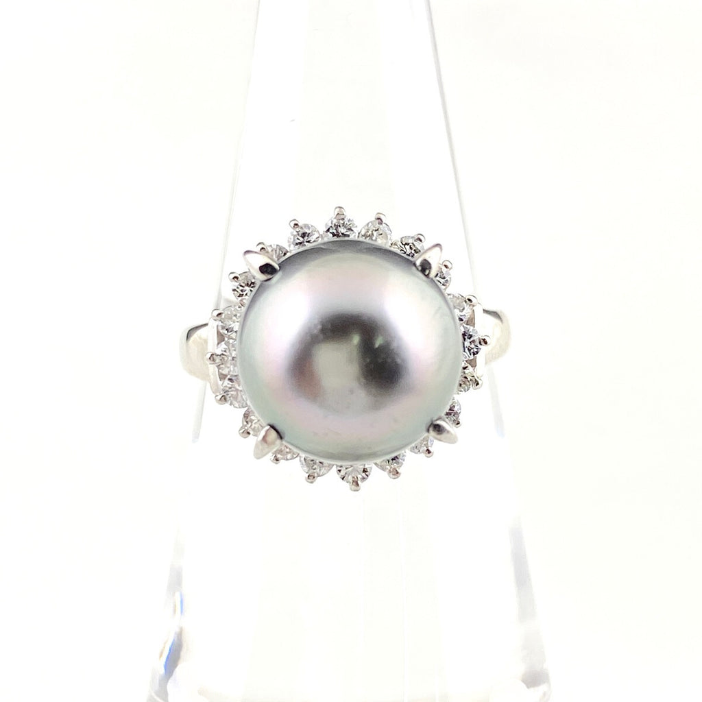 パール デザインリング プラチナ メレダイヤ 真珠 指輪 リング 11.5号 Pt900 パール ダイヤモンド レディース 【中古】nbjwl