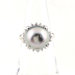 パール デザインリング プラチナ メレダイヤ 真珠 指輪 リング 11.5号 Pt900 パール ダイヤモンド レディース 【中古】nbjwl