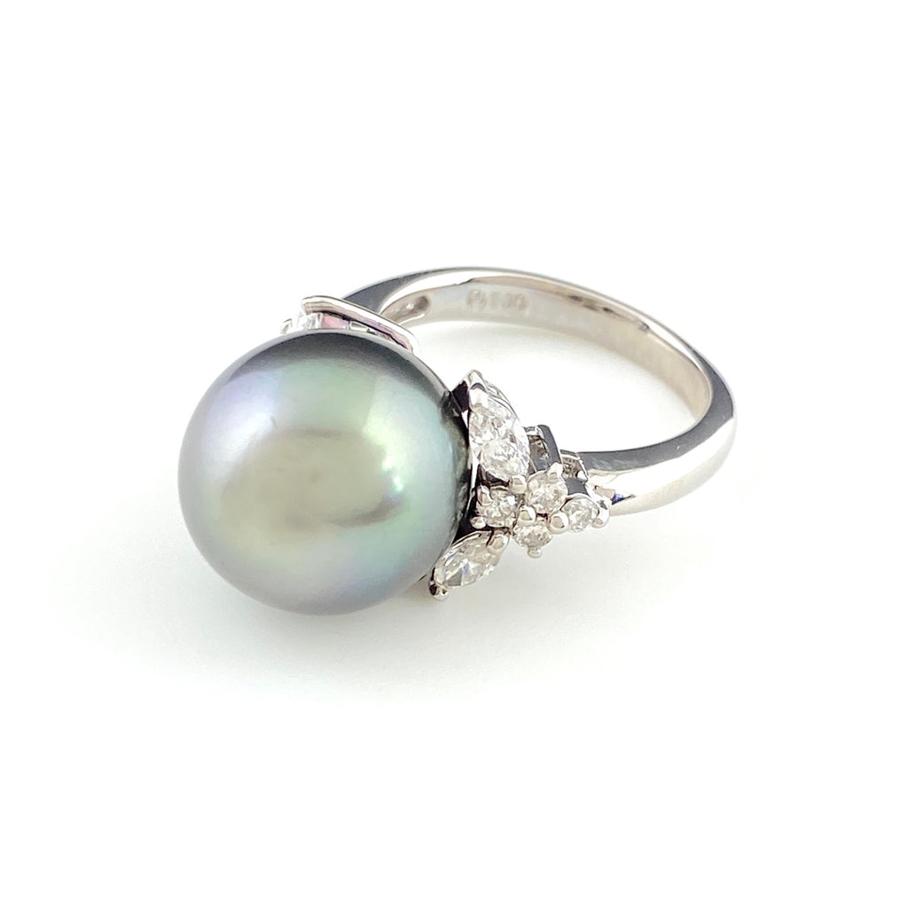 パール デザインリング プラチナ 指輪 メレダイヤ 真珠 フラワーモチーフ 花 リング 13.5号 Pt900 パール ダイヤモンド レディース 【中古】nbjwl