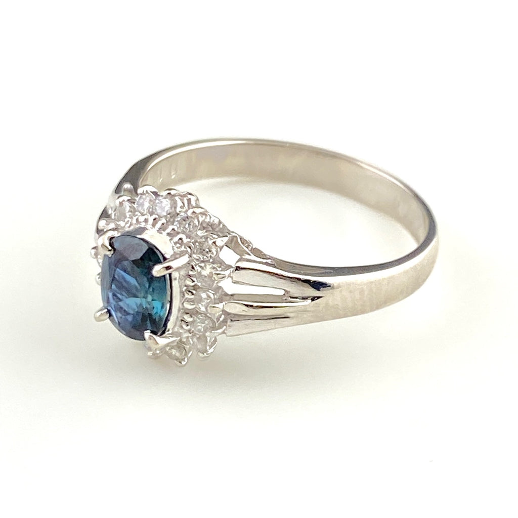 サファイア デザインリング プラチナ メレダイヤ 指輪 リング 11号 Pt900 サファイア ダイヤモンド レディース 【中古】nbjwl