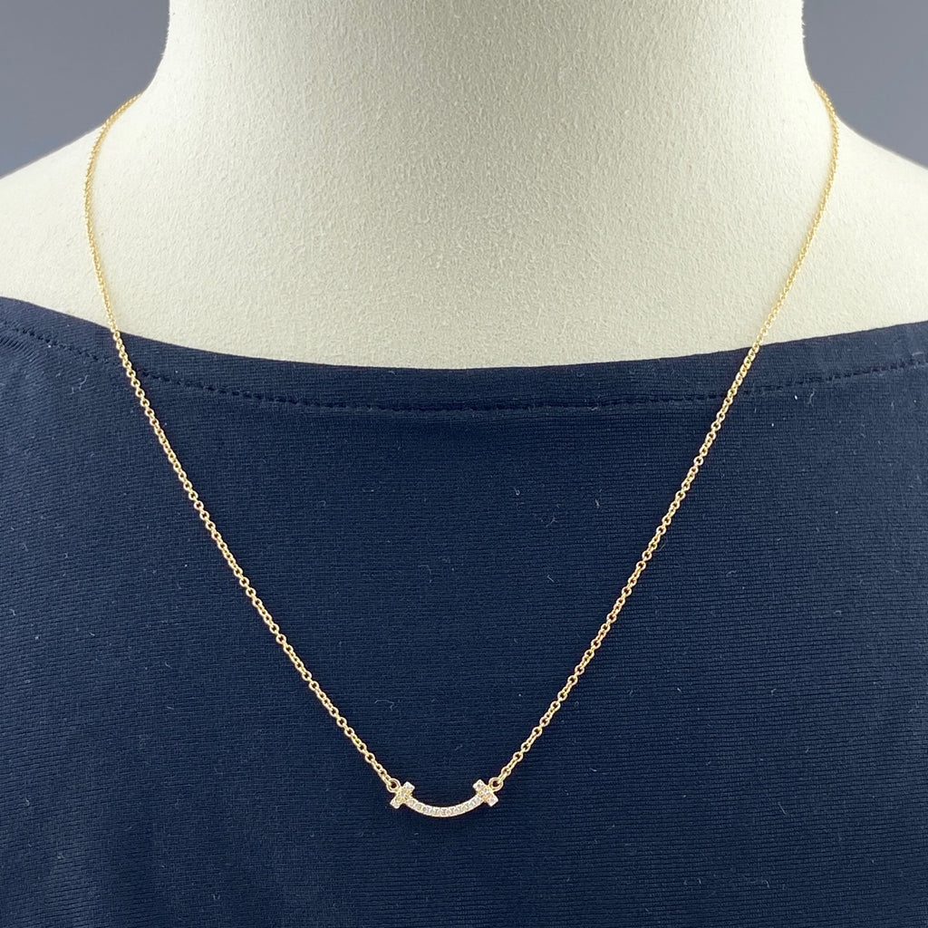 ティファニー T スマイル ネックレス YG イエローゴールド ペンダント メレダイヤ ネックレス 750 ダイヤモンド レディース 【中古】brjwl