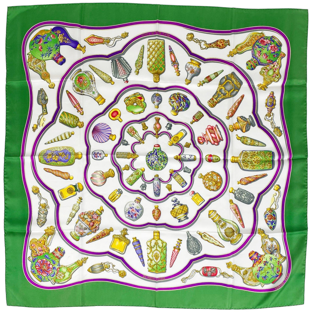 エルメス カレ 90 Qu importe le flacon 香水瓶 スカーフ シルク グリーン マルチカラー レディース 【中古】brbag