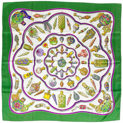 エルメス カレ 90 Qu importe le flacon 香水瓶 スカーフ シルク グリーン マルチカラー レディース 【中古】brbag