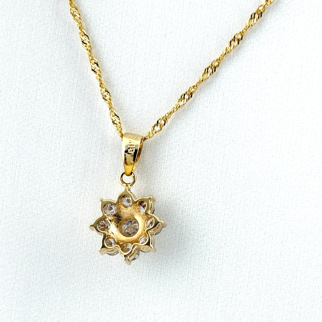 フラワーモチーフ デザインネックレス YG イエローゴールド ペンダント メレダイヤ 花 ネックレス K18 750 ダイヤモンド レディース 【中古】nbjwl