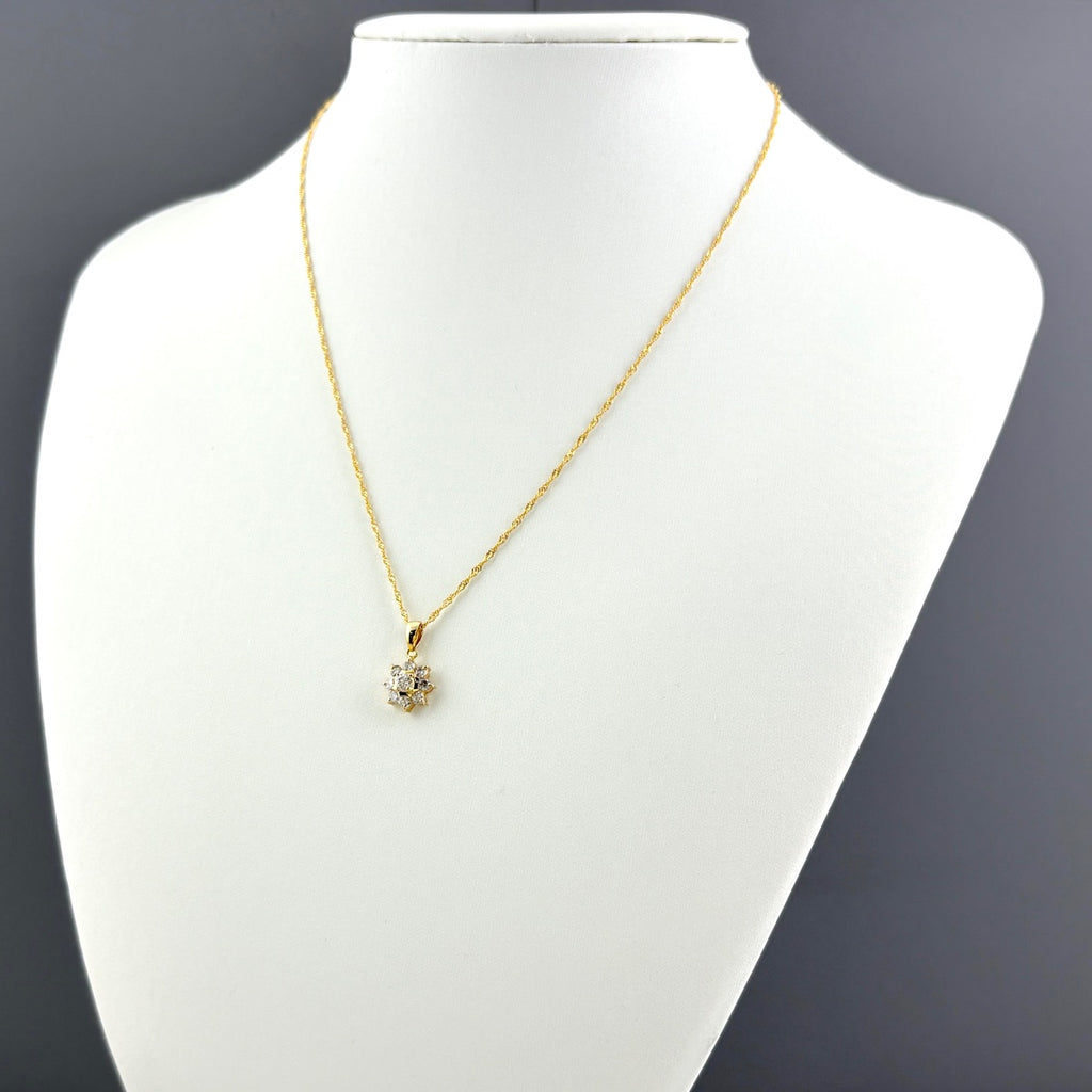 フラワーモチーフ デザインネックレス YG イエローゴールド ペンダント メレダイヤ 花 ネックレス K18 750 ダイヤモンド レディース 【中古】nbjwl