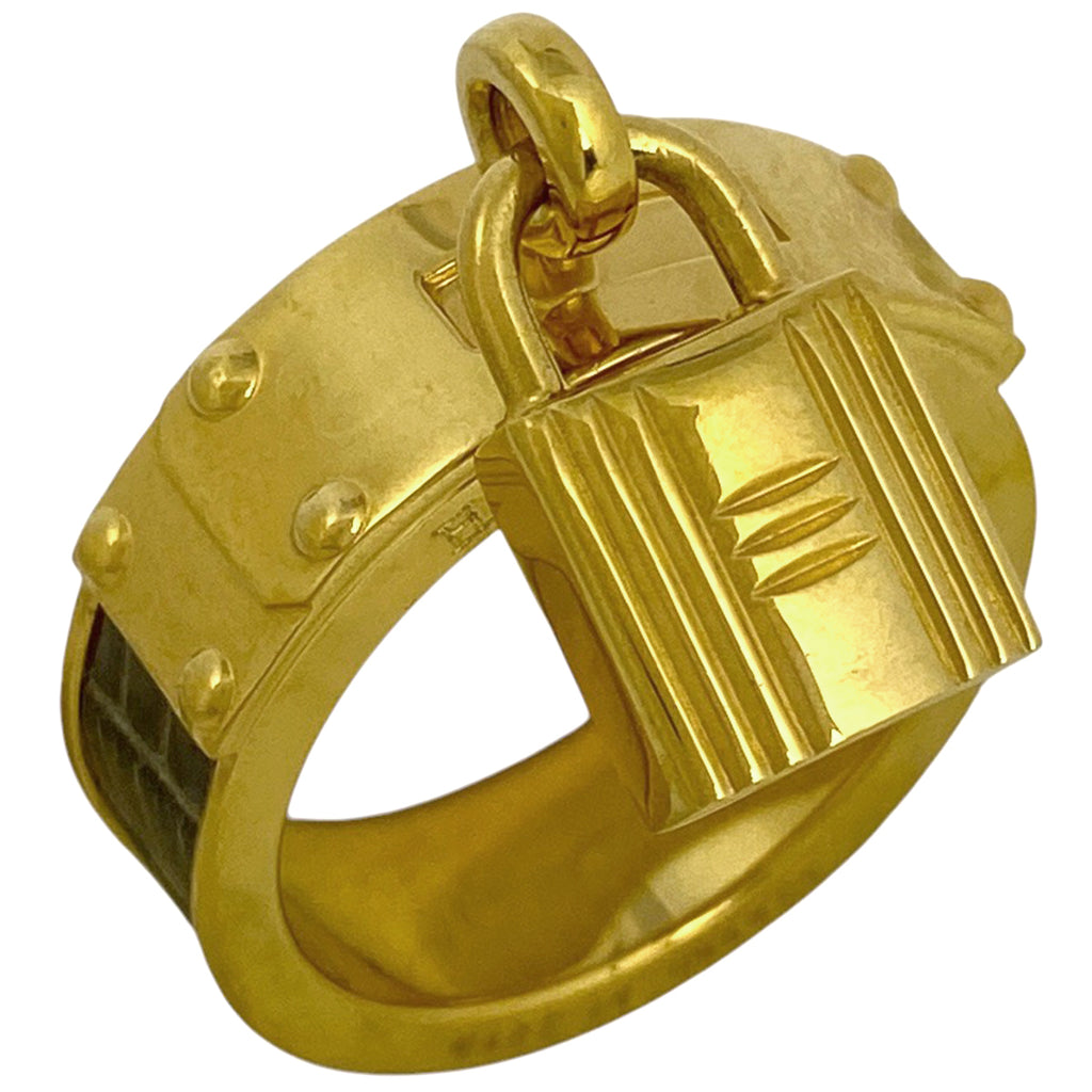 エルメス カデナモチーフ スカーフリング スカーフ留め カーキ スカーフリング GP レザー ゴールド グリーンベージュ レディース 【中古】brbag