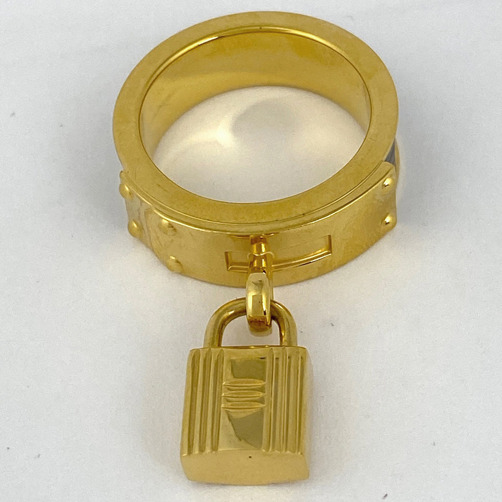 エルメス カデナモチーフ スカーフリング スカーフ留め カーキ スカーフリング GP レザー ゴールド グリーンベージュ レディース 【中古】brbag