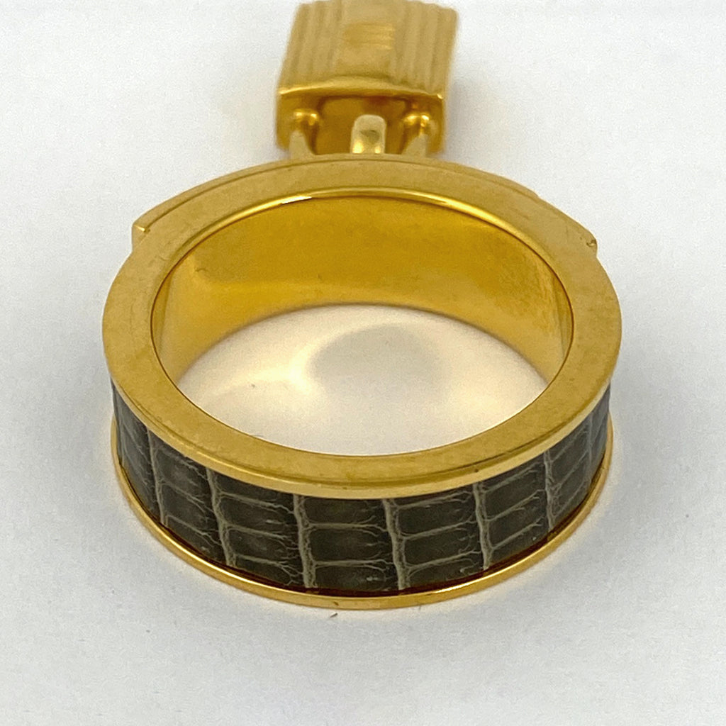 エルメス カデナモチーフ スカーフリング スカーフ留め カーキ スカーフリング GP レザー ゴールド グリーンベージュ レディース 【中古】brbag