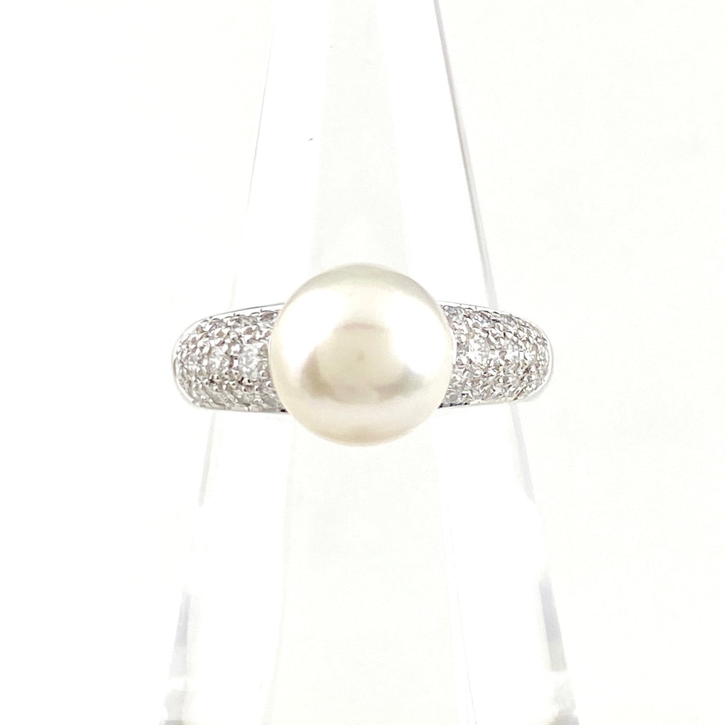 パール デザインリング プラチナ 指輪 メレダイヤ 真珠 リング 11.5号 Pt900 パール ダイヤモンド レディース 【中古】nbjwl